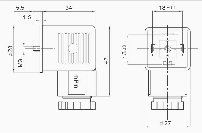 Разъем электрический-коннектор DIN 43650 аналог СЭ11-19 со световой индикацией